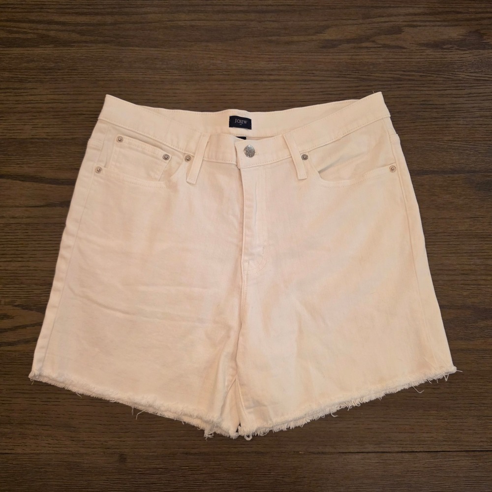 J.Crew Womens White High Rise Raw Hem Denim Shorts Size 31 Stretch Cotton